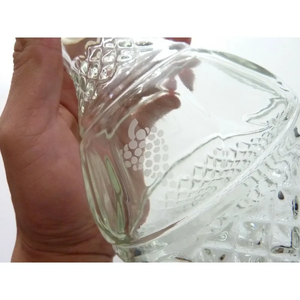 Vintage Glass Decanter Diamond Cut Crystal Style Wine Liquor Bottle Crown Etched